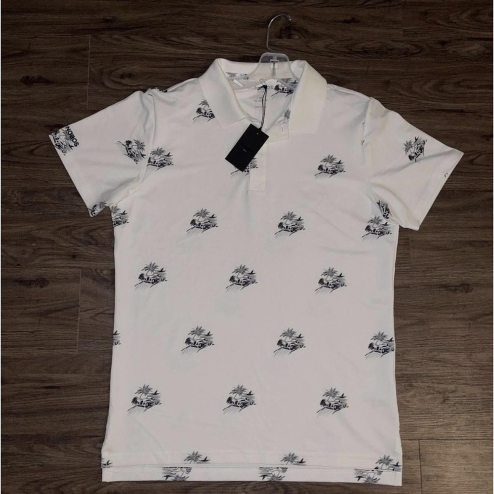 Bonobos Golf Polo Shirt Mens Medium White Tropical Print Slim Fit Stretch